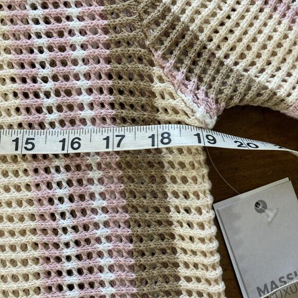 Massive Luxury Crochet Knit Polo Shirt Sz M New Pink White Brown Button Closure - Picture 8 of 10